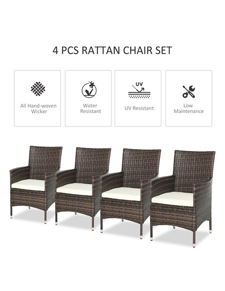 Outsunny 4 PC Rattan Chair Set, Patio Sofa Chairs Set, Cushioned Outdoor Rattan Furniture 861-004V72BN - pic 63771 | FastDaddyshop