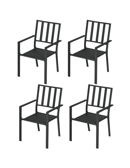 Outsunny 4 PCs Patio Dining Chairs with Metal Slatted Design, Black 84G-279V01BK - pic 63777 | FastDaddyshop