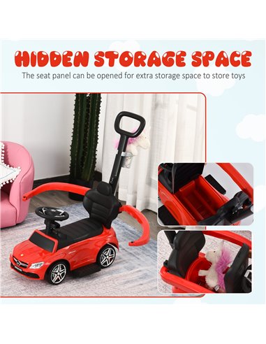 HOMCOM Toddlers Push Along Car Licensed PP Mercedes-Benz Ride On Stroller Red
