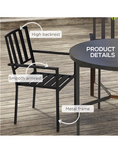 Outsunny 4 PCs Patio Dining Chairs with Metal Slatted Design, Black 84G-279V01BK