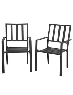 Outsunny Patio Dining Chairs, Metal Slatted, Durable & Weather-Resistant, Sleek Black 84G-279V00BK
