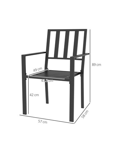 Outsunny Patio Dining Chairs, Metal Slatted, Durable & Weather-Resistant, Sleek Black 84G-279V00BK