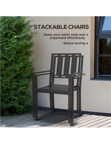 Outsunny Patio Dining Chairs, Metal Slatted, Durable & Weather-Resistant, Sleek Black 84G-279V00BK