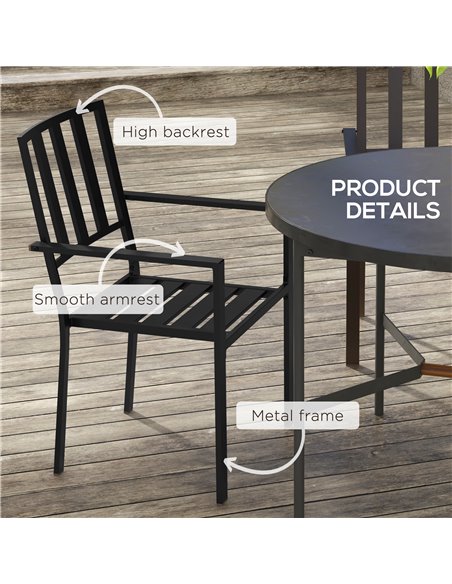 Outsunny Patio Dining Chairs, Metal Slatted, Durable & Weather-Resistant, Sleek Black 84G-279V00BK - pic 63791 | FastDaddyshop