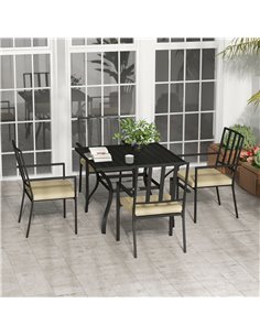 Outsunny 5-Piece Outdoor Dining Set with Cushions, Metal Table & 4 Stackable Chairs, Umbrella Hole, Black 84G-280V70BK 2