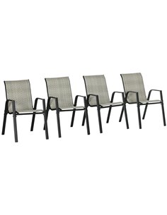 Outsunny Rattan Outdoor Chairs, Stackable Set of 4 with Armrests and Backrest for Patio, Garden, Mixed Grey 861-073V00GG