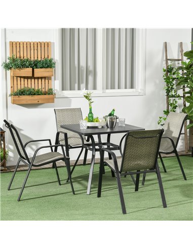 Outsunny Rattan Outdoor Chairs, Stackable Set of 4 with Armrests and Backrest for Patio, Garden, Mixed Grey 861-073V00GG