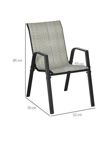 Outsunny Rattan Outdoor Chairs, Stackable Set of 4 with Armrests and Backrest for Patio, Garden, Mixed Grey 861-073V00GG