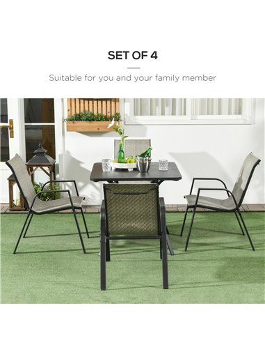 Outsunny Rattan Outdoor Chairs, Stackable Set of 4 with Armrests and Backrest for Patio, Garden, Mixed Grey 861-073V00GG