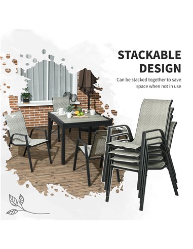 Outsunny Rattan Outdoor Chairs, Stackable Set of 4 with Armrests and Backrest for Patio, Garden, Mixed Grey 861-073V00GG