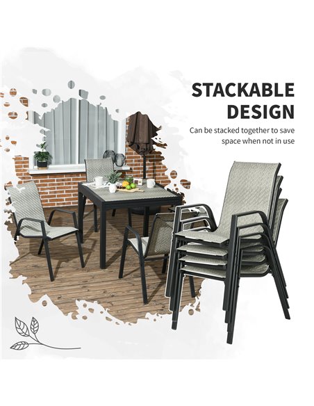 Outsunny Rattan Outdoor Chairs, Stackable Set of 4 with Armrests and Backrest for Patio, Garden, Mixed Grey 861-073V00GG - pic 63827 | FastDaddyshop