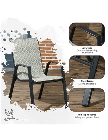 Outsunny Rattan Outdoor Chairs, Stackable Set of 4 with Armrests and Backrest for Patio, Garden, Mixed Grey 861-073V00GG