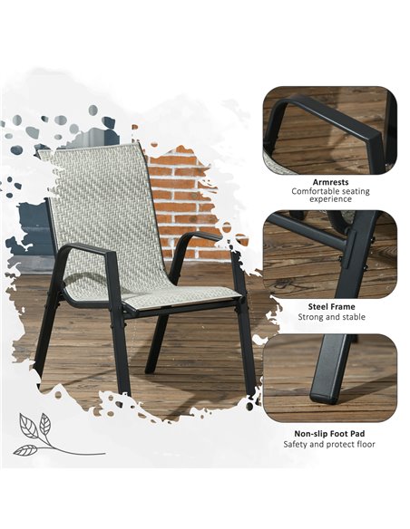 Outsunny Rattan Outdoor Chairs, Stackable Set of 4 with Armrests and Backrest for Patio, Garden, Mixed Grey 861-073V00GG - pic 63828 | FastDaddyshop