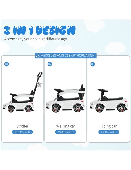 HOMCOM Toddlers Push Along Car Licensed PP Mercedes-Benz Ride On Stroller White - pic 6384 | FastDaddyshop