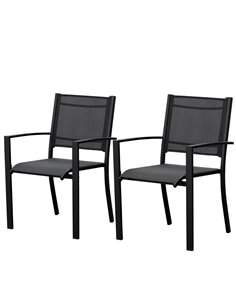 Outsunny Set of 2 Outdoor Garden Chairs with Steel Frame Texteline Seats for Dining Patio Balcony Black 84B-293BK