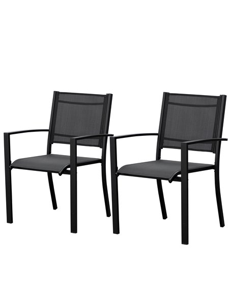 Outsunny Set of 2 Outdoor Garden Chairs with Steel Frame Texteline Seats for Dining Patio Balcony Black 84B-293BK - pic 63849 | FastDaddyshop