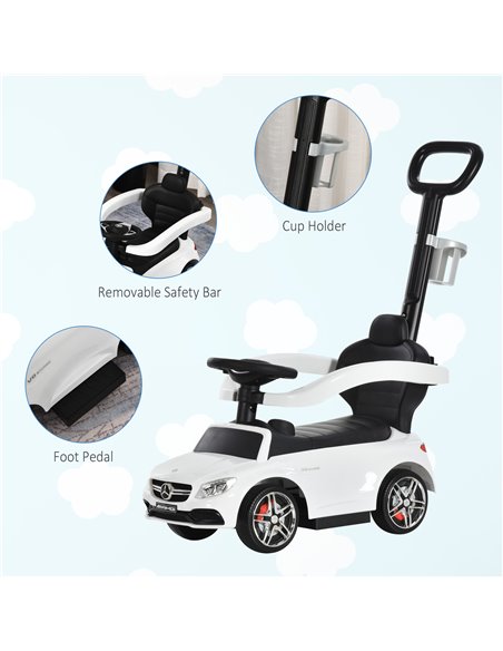HOMCOM Toddlers Push Along Car Licensed PP Mercedes-Benz Ride On Stroller White - pic 6385 | FastDaddyshop