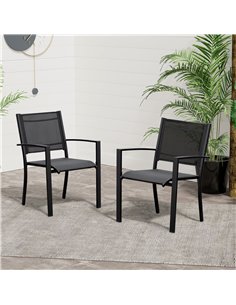 Outsunny Set of 2 Outdoor Garden Chairs with Steel Frame Texteline Seats for Dining Patio Balcony Black 84B-293BK 2
