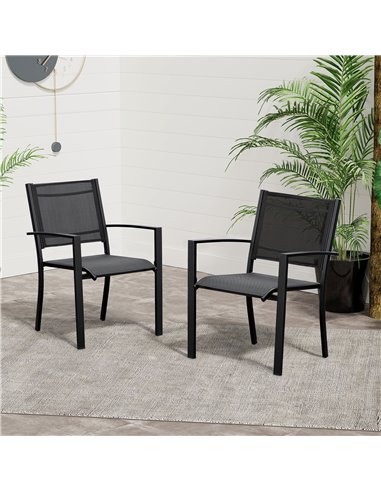 Outsunny Set of 2 Outdoor Garden Chairs with Steel Frame Texteline Seats for Dining Patio Balcony Black 84B-293BK