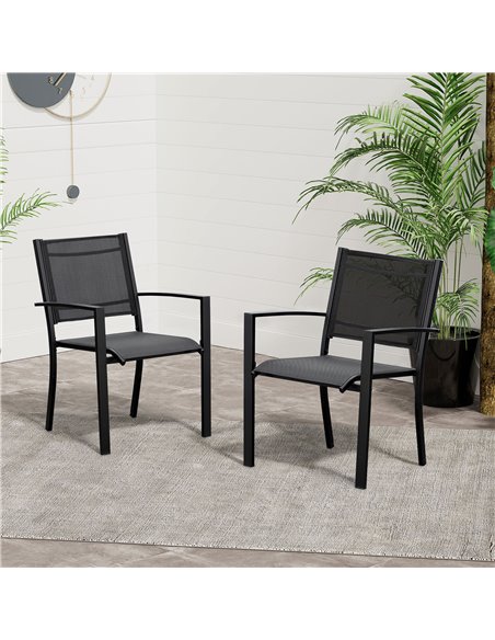 Outsunny Set of 2 Outdoor Garden Chairs with Steel Frame Texteline Seats for Dining Patio Balcony Black 84B-293BK - pic 63850 | FastDaddyshop