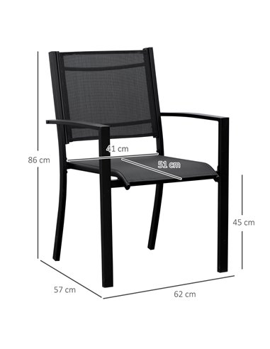 Outsunny Set of 2 Outdoor Garden Chairs with Steel Frame Texteline Seats for Dining Patio Balcony Black 84B-293BK