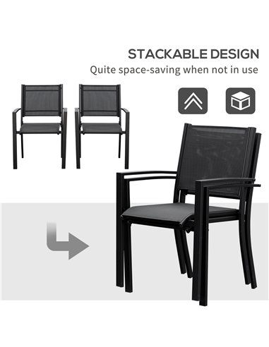 Outsunny Set of 2 Outdoor Garden Chairs with Steel Frame Texteline Seats for Dining Patio Balcony Black 84B-293BK