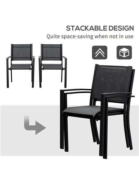 Outsunny Set of 2 Outdoor Garden Chairs with Steel Frame Texteline Seats for Dining Patio Balcony Black 84B-293BK - pic 63852 | FastDaddyshop