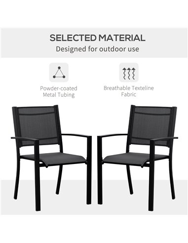 Outsunny Set of 2 Outdoor Garden Chairs with Steel Frame Texteline Seats for Dining Patio Balcony Black 84B-293BK