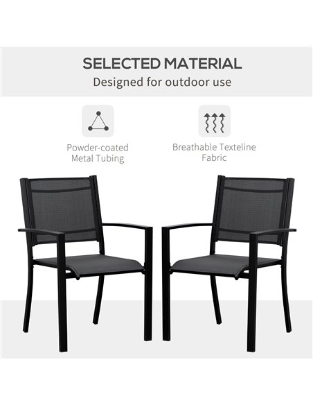 Outsunny Set of 2 Outdoor Garden Chairs with Steel Frame Texteline Seats for Dining Patio Balcony Black 84B-293BK - pic 63853 | FastDaddyshop