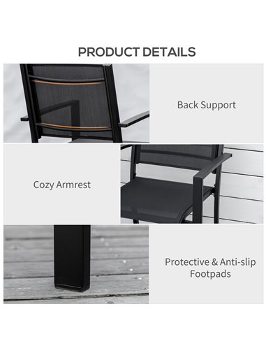 Outsunny Set of 2 Outdoor Garden Chairs with Steel Frame Texteline Seats for Dining Patio Balcony Black 84B-293BK