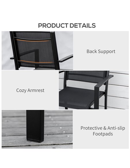 Outsunny Set of 2 Outdoor Garden Chairs with Steel Frame Texteline Seats for Dining Patio Balcony Black 84B-293BK - pic 63854 | FastDaddyshop