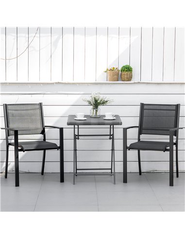 Outsunny Set of 2 Outdoor Garden Chairs with Steel Frame Texteline Seats for Dining Patio Balcony Black 84B-293BK