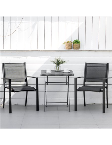 Outsunny Set of 2 Outdoor Garden Chairs with Steel Frame Texteline Seats for Dining Patio Balcony Black 84B-293BK - pic 63855 | FastDaddyshop