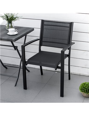Outsunny Set of 2 Outdoor Garden Chairs with Steel Frame Texteline Seats for Dining Patio Balcony Black 84B-293BK