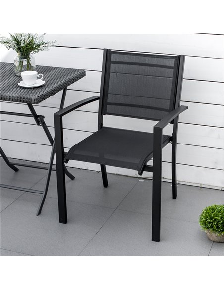 Outsunny Set of 2 Outdoor Garden Chairs with Steel Frame Texteline Seats for Dining Patio Balcony Black 84B-293BK - pic 63856 | FastDaddyshop