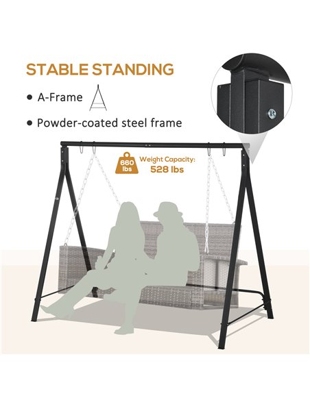 Outsunny Metal Porch Swing Stand, Heavy Duty Swing Frame, Hanging Chair Stand Only, 240kg Weight Capacity for Garden, Patio, Law - pic 63861 | FastDaddyshop