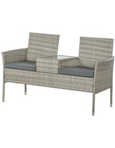 Outsunny Two-Seat Rattan Chair, with Middle Table - Mixed Grey 867-181V01GG