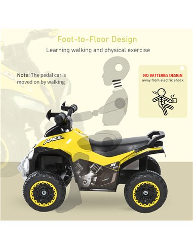 HOMCOM Toddler Kids Ride On Car Walker Foot To Floor Slider w/ Music Lights NO POWER Manual for 18 - 36 Months Yellow