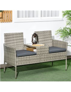 Outsunny Two-Seat Rattan Chair, with Middle Table - Mixed Grey 867-181V01GG 2