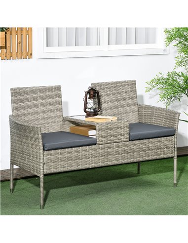 Outsunny Two-Seat Rattan Chair, with Middle Table - Mixed Grey 867-181V01GG