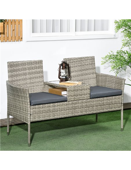 Outsunny Two-Seat Rattan Chair, with Middle Table - Mixed Grey 867-181V01GG - pic 63940 | FastDaddyshop