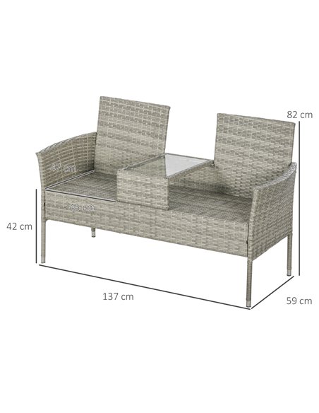 Outsunny Two-Seat Rattan Chair, with Middle Table - Mixed Grey 867-181V01GG - pic 63941 | FastDaddyshop
