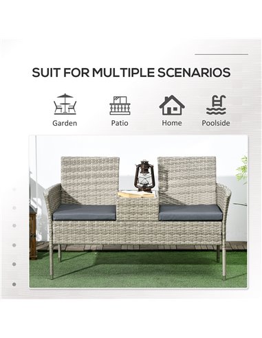 Outsunny Two-Seat Rattan Chair, with Middle Table - Mixed Grey 867-181V01GG