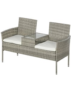 Outsunny Two-Seat Rattan Chair, with Middle Table - Grey 867-181V70GG