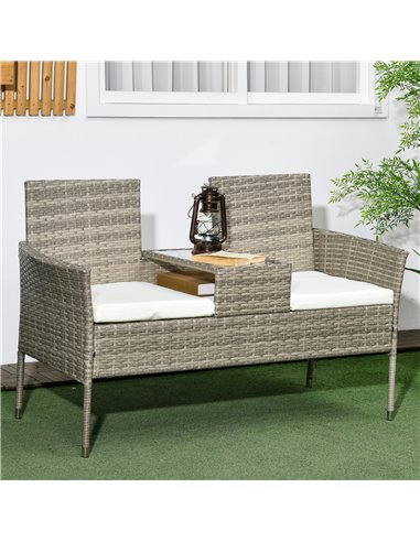 Outsunny Two-Seat Rattan Chair, with Middle Table - Grey 867-181V70GG