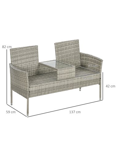 Outsunny Two-Seat Rattan Chair, with Middle Table - Grey 867-181V70GG
