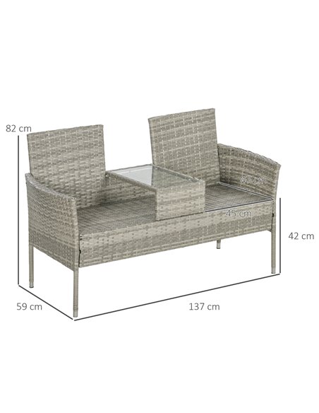 Outsunny Two-Seat Rattan Chair, with Middle Table - Grey 867-181V70GG - pic 63950 | FastDaddyshop