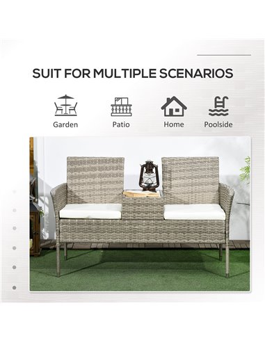 Outsunny Two-Seat Rattan Chair, with Middle Table - Grey 867-181V70GG