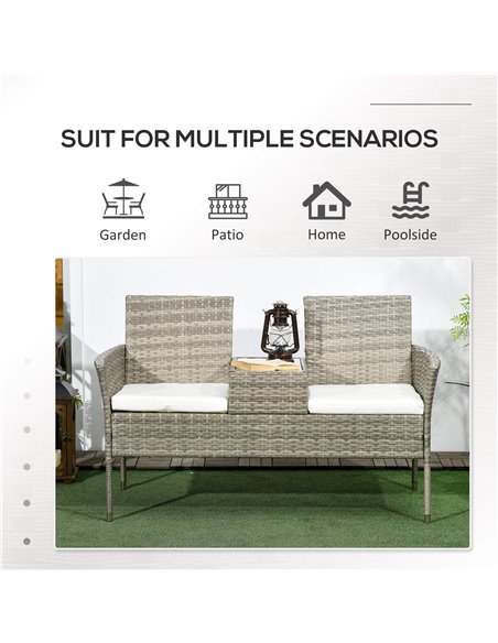 Outsunny Two-Seat Rattan Chair, with Middle Table - Grey 867-181V70GG - pic 63954 | FastDaddyshop