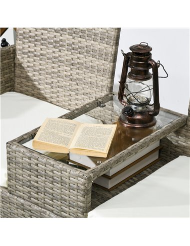 Outsunny Two-Seat Rattan Chair, with Middle Table - Grey 867-181V70GG